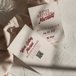 Modern Deep Red Retro Bold Unique QR Code Wedding 招待状
