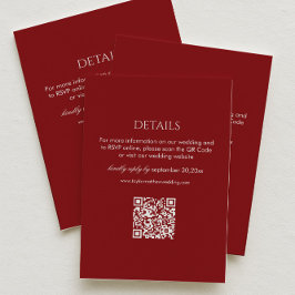 Modern Deep Red Wedding Details Qr Code エンクロージャーカード