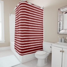  Modern Deep Red & White Striped Shower Curtain