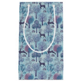 Modern Deer Forest Blue and Purple Holiday スモールペーパーバッグ (正面)