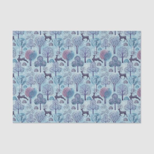 Modern Deer Forest Blue and Purple Holiday 薄葉紙 (正面)