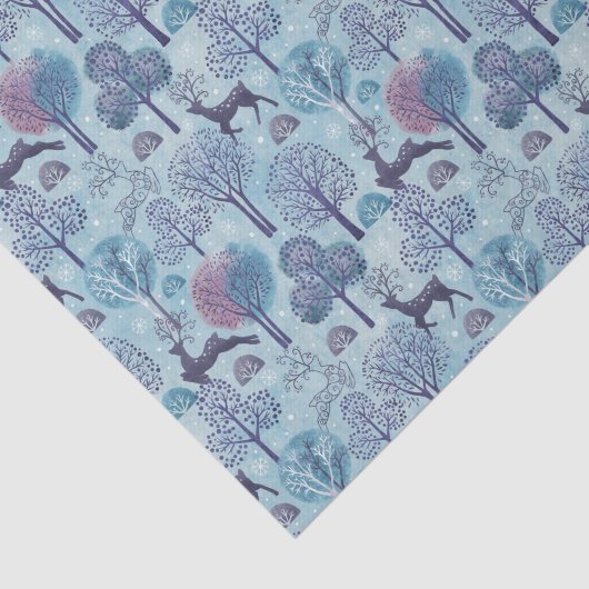 Modern Deer Forest Blue and Purple Holiday 薄葉紙 (詳細)
