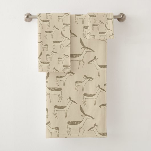 Modern Deer Illustration Beige Pattern Bath Towel  バスタオルセット (インサイチュ)