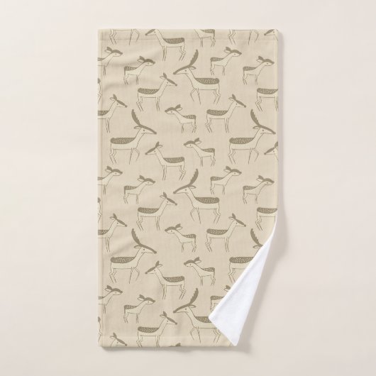 Modern Deer Illustration Beige Pattern Bath Towel バスタオルセット (ハンドタオル)