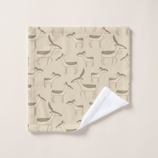 Modern Deer Illustration Beige Pattern Bath Towel  バスタオルセット (ウォッシュタオル)