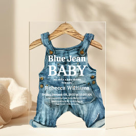Modern Denim Blue Jean Baby Boy Baby Shower アクリル招待状