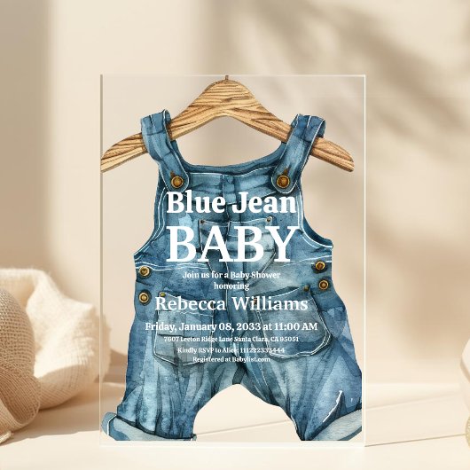 Modern Denim Blue Jean Baby Boy Baby Shower アクリル招待状