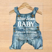 Modern Denim Blue Jean Baby Boy Baby Shower アクリル招待状 (正面)