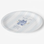 Modern Denim Blue Jean Stripes Baby Shower ペーパープレート (アングル)