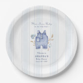 Modern Denim Blue Jean Stripes Baby Shower ペーパープレート (正面)