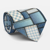 Modern Denim Patchwork Mosaic Pattern Neck Tie ネクタイ (ロール)
