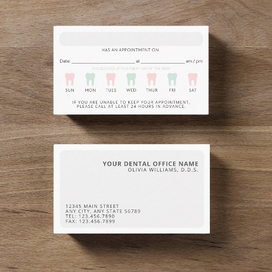 Modern Dental Tooth Appointment Reminder Card 予約カード
