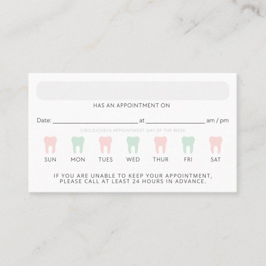 Modern Dental Tooth Appointment Reminder Card 予約カード (正面)