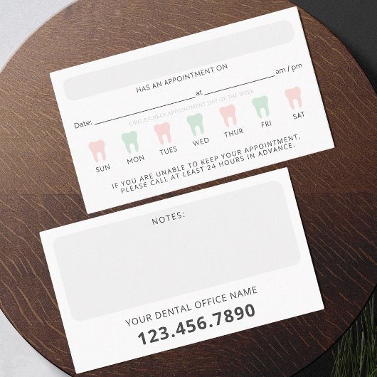 Modern Dental Tooth Appointment Reminder Note Card 予約カード