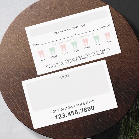 Modern Dental Tooth Appointment Reminder Note Card 予約カード