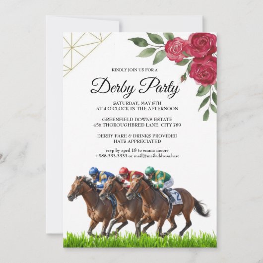 Modern Derby Horse Racing Party Invitation 2026 招待状 (正面)
