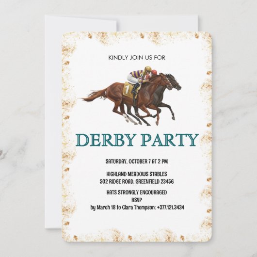 Modern Derby Horse Racing Party Invite 招待状 (正面)