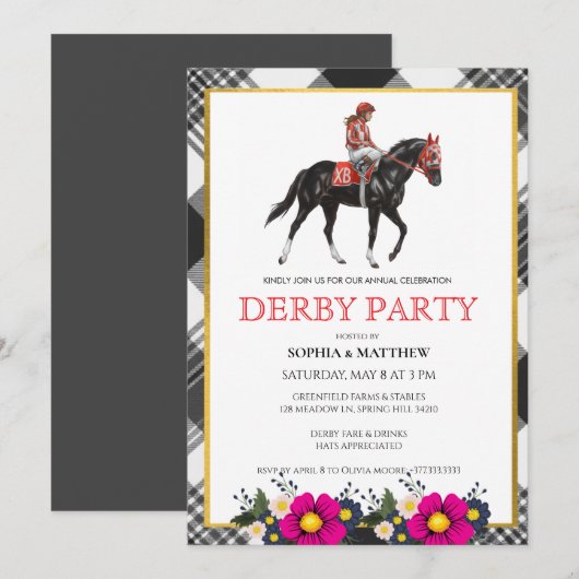 Modern Derby Party Invitation Horse Racing 招待状 (正面/裏面)