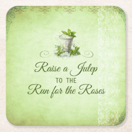 Modern Derby Party Watercolor Mint Julep Elegant スクエアペーパーコースター