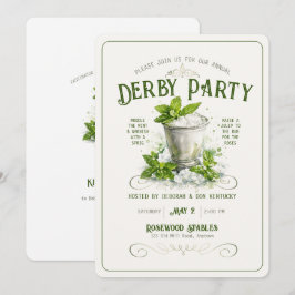 Modern Derby Party Watercolor Mint Julep Elegant 招待状