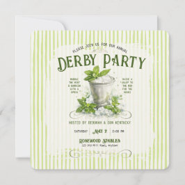 Modern Derby Party Watercolor Mint Julep Elegant 招待状