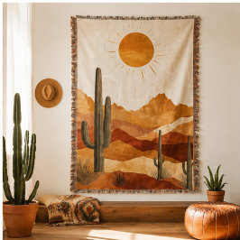 Modern Desert Sun Saguaro Landscape スローブランケット