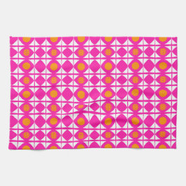 Modern desHot pink and orange sun with white sails キッチンタオル