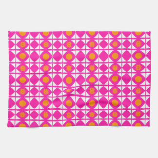 Modern desHot pink and orange sun with white sails キッチンタオル