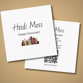 Modern Design Consultant Colorful Skyline QR code  スクエア名刺