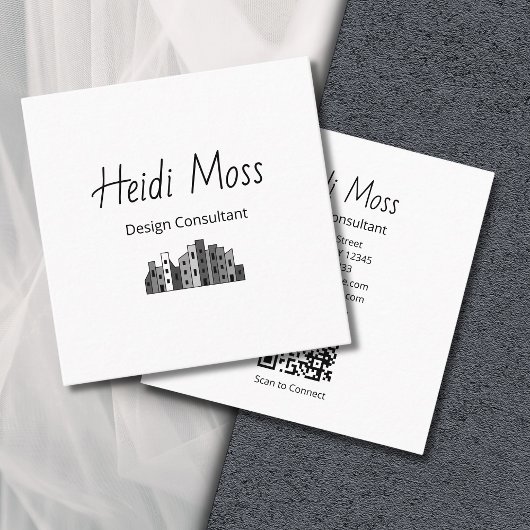 Modern Design Consultant QR code Black White スクエア名刺