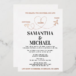 Modern Destination Wedding Airplane Heart 箔招待状