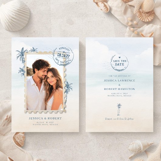Modern Destination Wedding Photo Save The Date 招待状