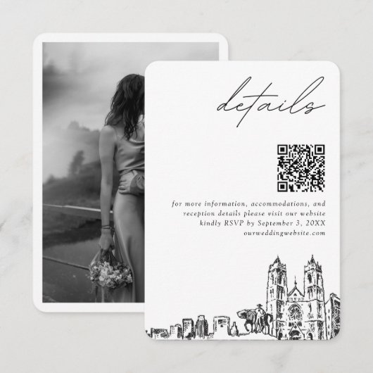 Modern Details QR Code for a Newark Wedding エンクロージャーカード (正面/裏面)