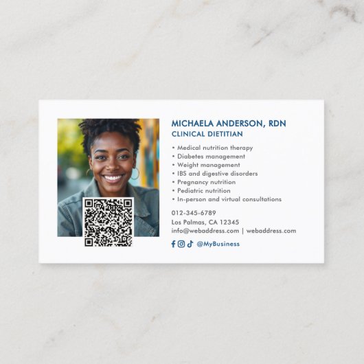 Modern Dietitian/Nutritionist QR Code Social Media 名刺 (裏面)