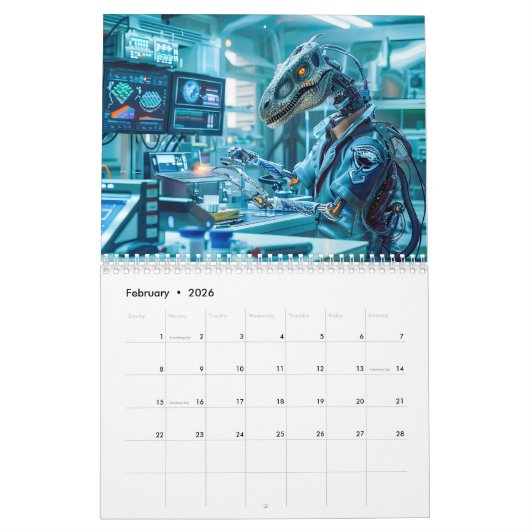 Modern Dino Days – A Year of Prehistoric Whimsy カレンダー (2月 2026)