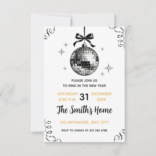 Modern Disco Ball New Year’s Eve Party  招待状 (正面)