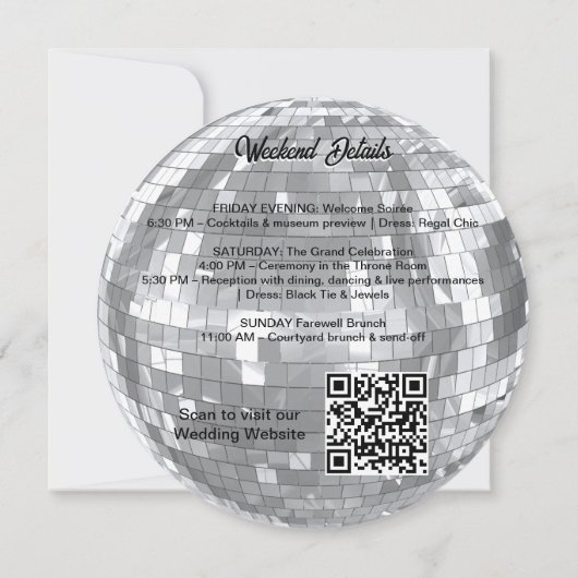 Modern Disco Ball QR Code Full Moon Wedding 招待状 (裏面)