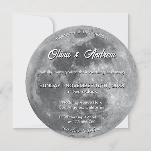 Modern Disco Ball QR Code Full Moon Wedding 招待状 (正面)