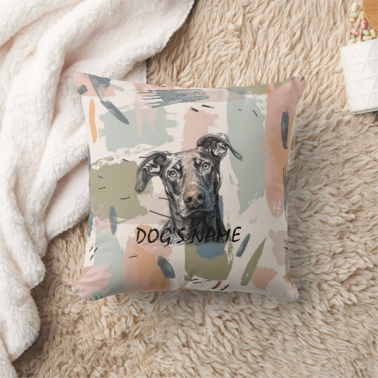 Modern Doberman Portrait – Abstract Brushstroke クッション (ブランケット)