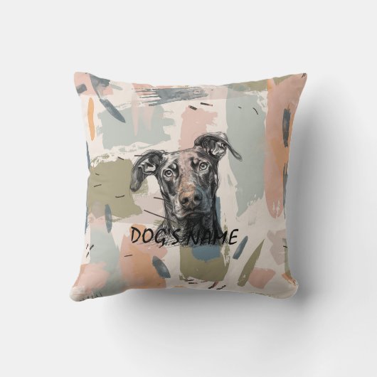 Modern Doberman Portrait – Abstract Brushstroke クッション (裏面)