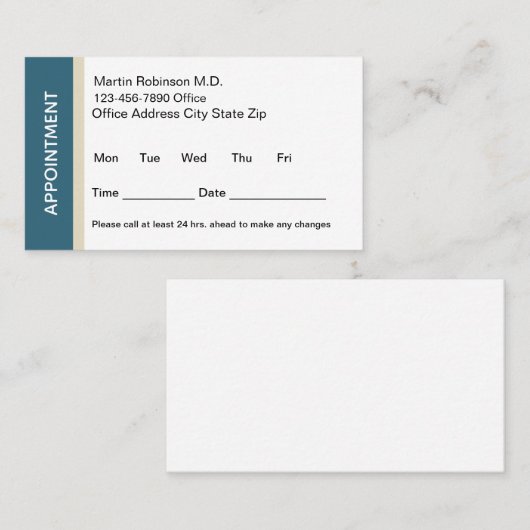 Modern Doctor Office Appointment Cards 予約カード (正面/裏面)