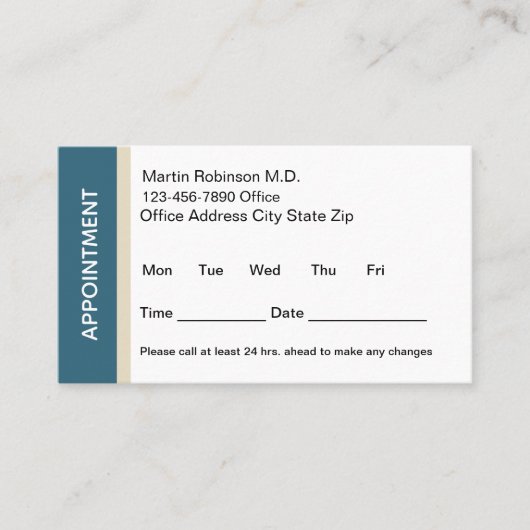 Modern Doctor Office Appointment Cards 予約カード (正面)