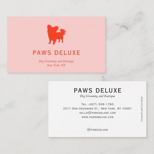 Modern Dog Grooming Silhouette Logo | Orange 名刺 (正面/裏面)