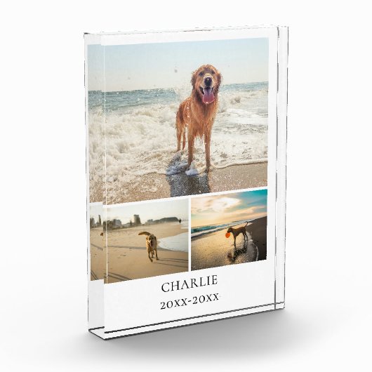 Modern Dog Keepsake Cute Personalized Pet Collage フォトブロック (左)