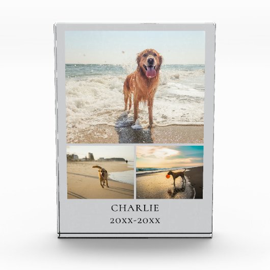 Modern Dog Keepsake Gray Personalized Pet Collage フォトブロック (正面)