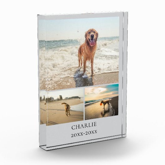 Modern Dog Keepsake Gray Personalized Pet Collage フォトブロック (左)