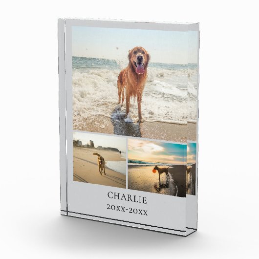 Modern Dog Keepsake Gray Personalized Pet Collage フォトブロック (右)