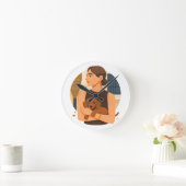 Modern Dog Mom Aesthetic With Cute Puppy ラウンド壁時計 (ホーム)