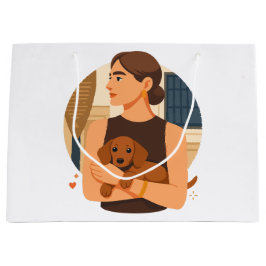 Modern Dog Mom Aesthetic With Cute Puppy ラージペーパーバッグ