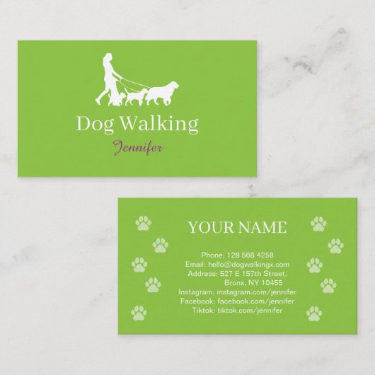 Modern Dog Walker Business Card 名刺 (正面/裏面)